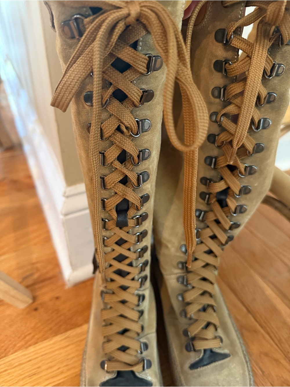 Free People Tall Lace-Up Combat Suede Boot— Tan
